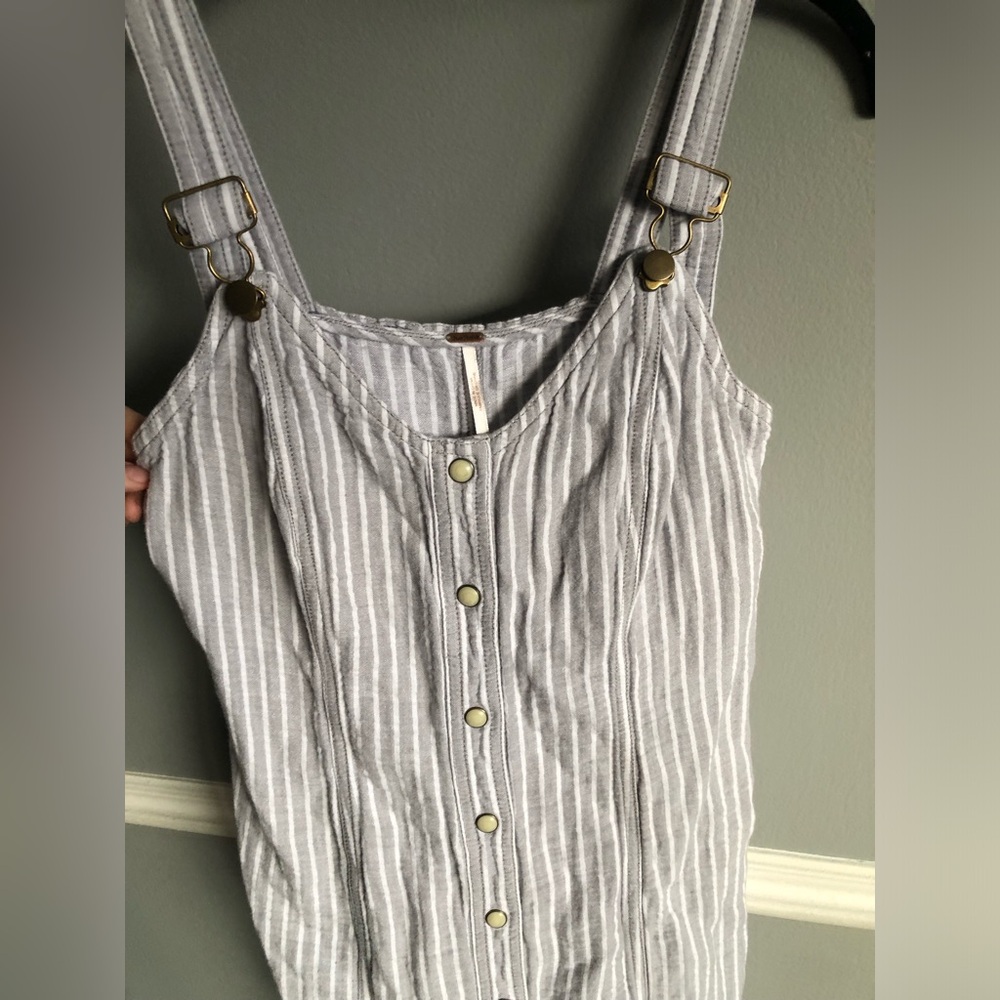 Free People Linen Overall Striped Mini Dress - Picture 3 of 11